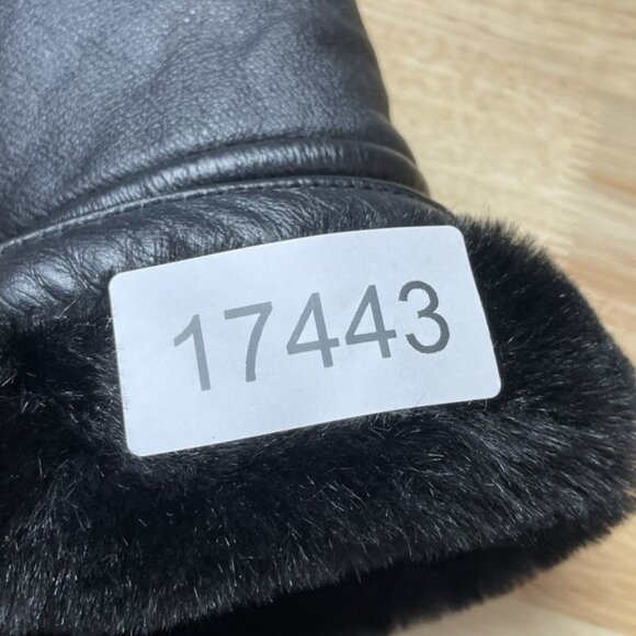 Black Leather Faux Fur Lined Jacket Womens Large Black Belted Hooded Winter Chic - Picture 7 of 8